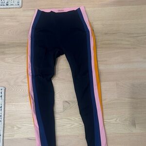 Splits59 Black Leggings with Pink, Navy & Orange Side Stripes